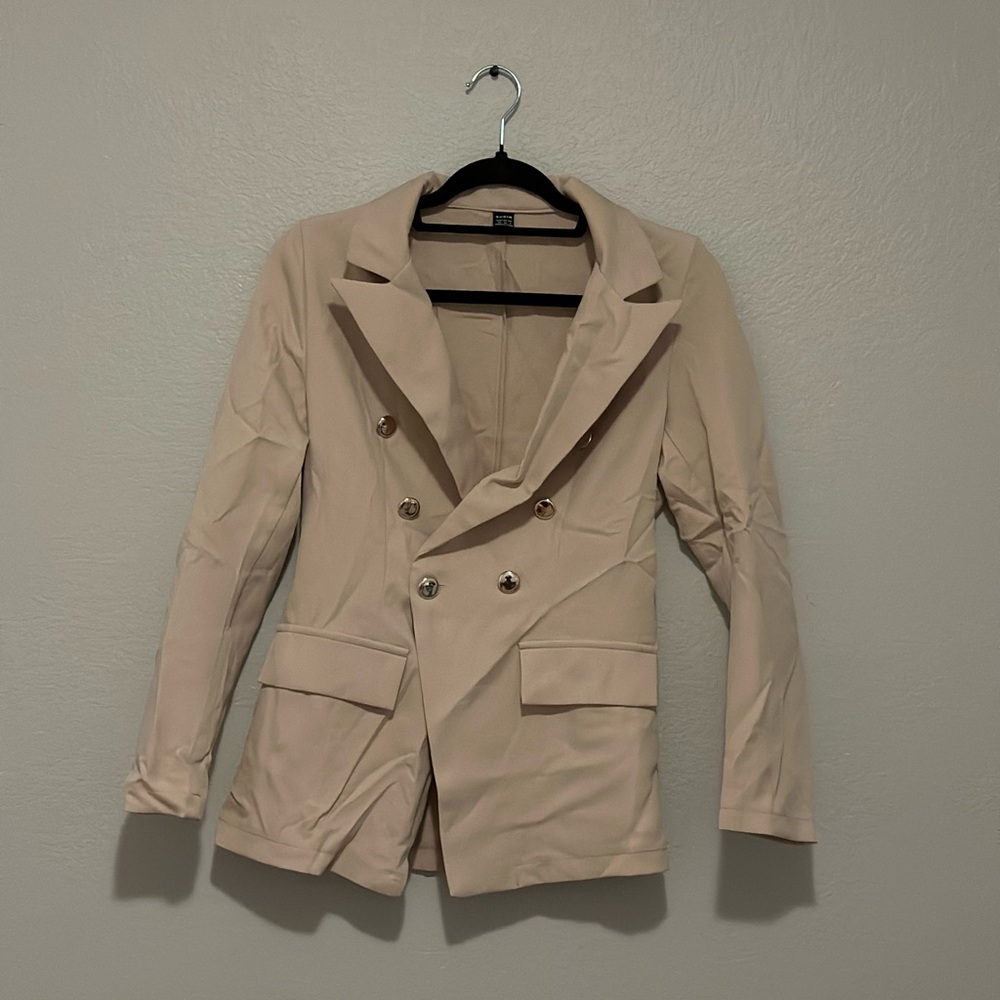 Beige Double-Breasted Women's Blazer
